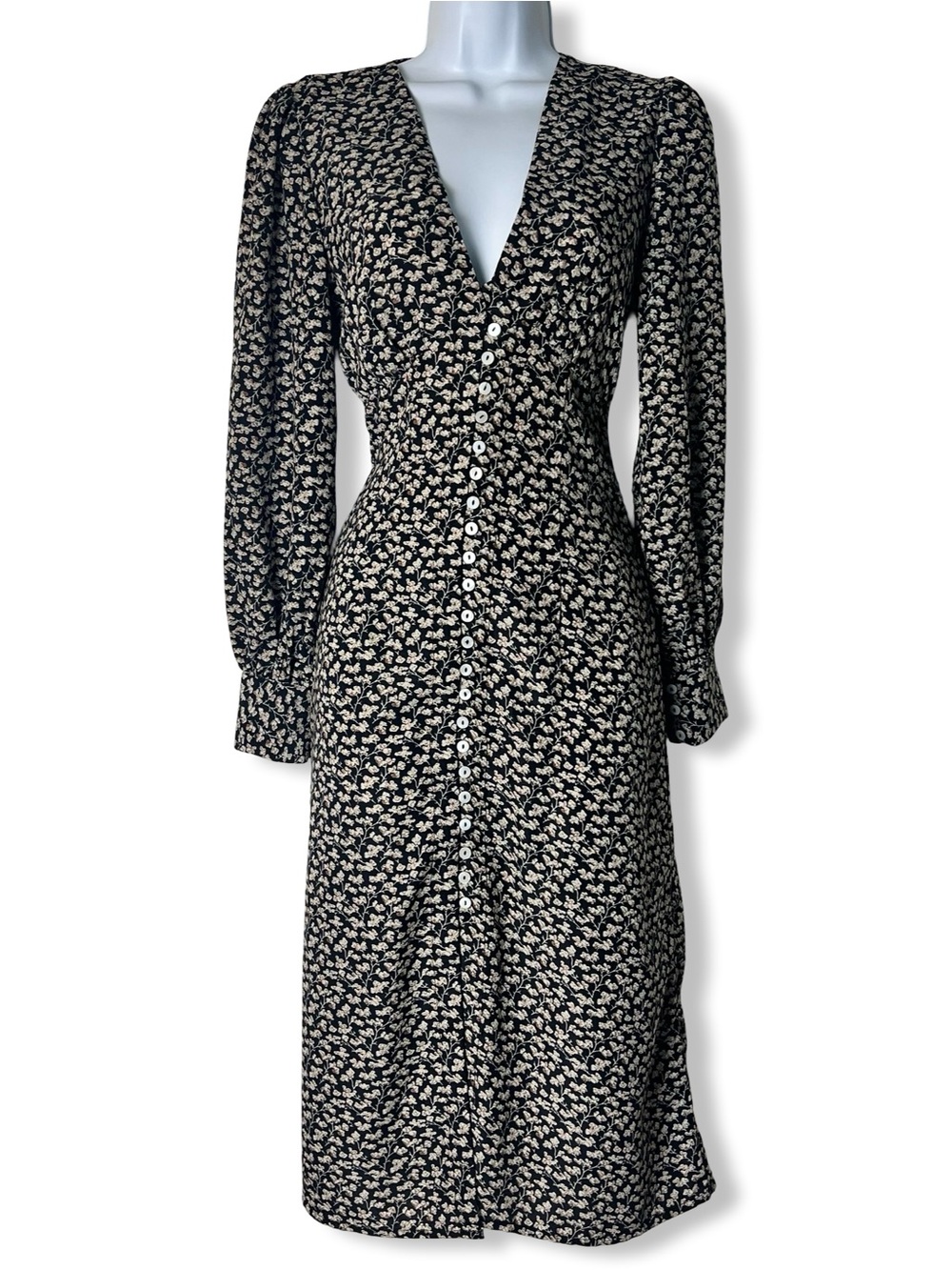 Whimsigoth 90s Etophe Studios Dark Floral Button Down Midi Dress Black Sz S